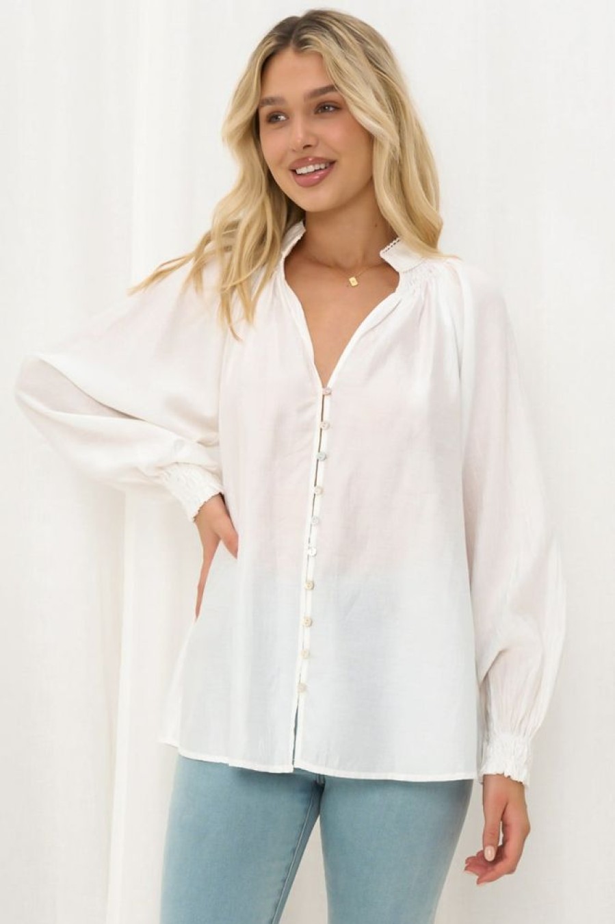 Tops Salty Crush | Nora Blouse - White