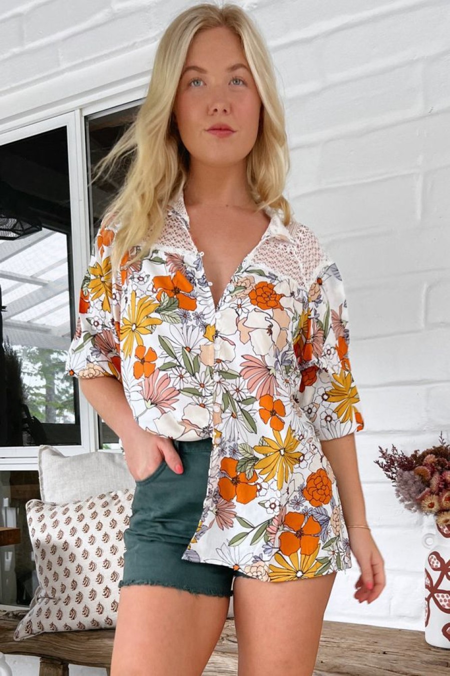 Jaase JASSE | Jaase - Florence Blouse: Lace Shoulders Button Down Blouse In Dalilah Print