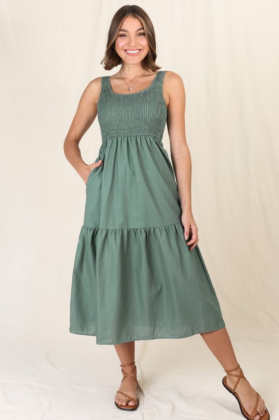 Dresses Salty Crush | Sarlie Midi Dress - Sage