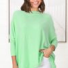 Tops Salty Crush | Belinda Knit Top - Boat Neckline Boxy Batwing Top In Light Green