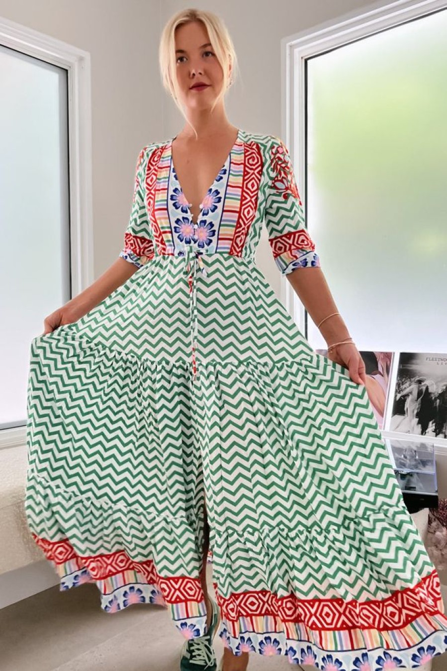 Jaase JAASE | Jaase - Tessa Maxi Dress: A Line Pull Tie Waist Dress In Ziggy Za Print