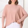 Tops Salty Crush | Belinda Knit Top - Boat Neckline Boxy Batwing Top In Blush