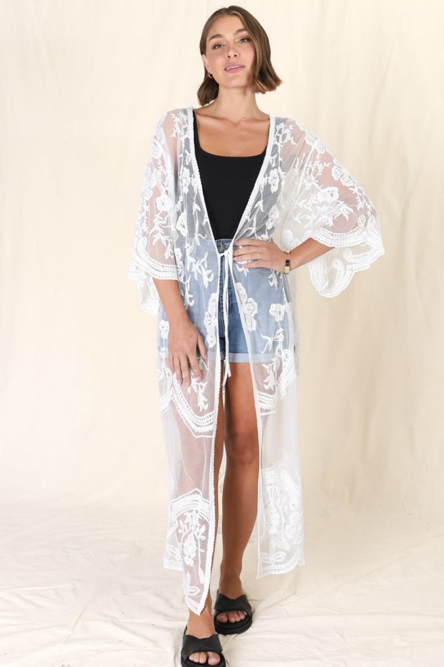 Tops Salty Crush | Haylo Kimono - White