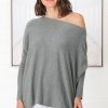 Tops Salty Crush | Belinda Knit Top - Boat Neckline Boxy Batwing Top In Grey