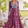 Jaase JAASE | Jaase - Tessa Maxi Dress: A Line Pull Tie Waist Dress In Strawberry Kiss Print