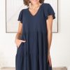 Dresses Salty Crush | Tanya Linen Mini Dress - Navy