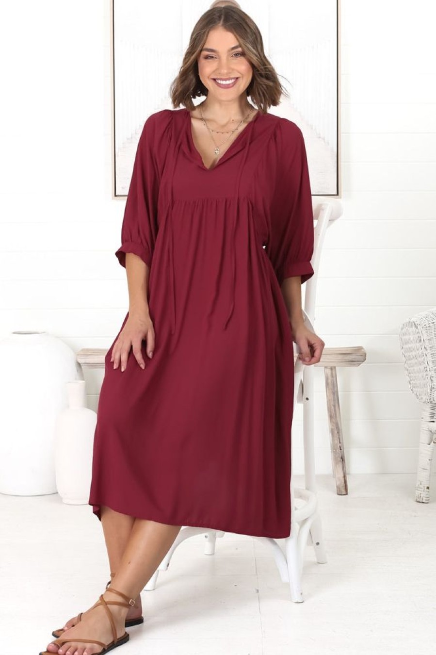 Dresses Salty Crush | Mariah Midi Dress - Dark Red