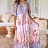 Dresses JAASE | Jaase - Tessa Maxi Dress: A Line Pull Tie Waist Dress In French Rose Print