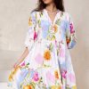 Dresses Salty Crush | Lea Mini Dress - 3/4 Sleeve Babydolll Dress In Summer Zest Print