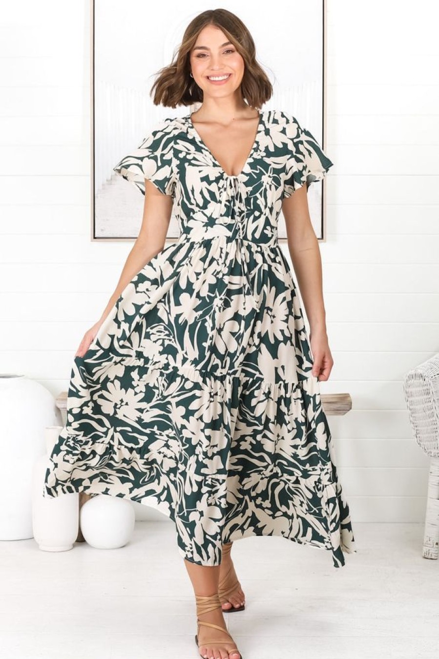 Dresses Salty Crush | Tea - Charis Midi Dress - Emerald