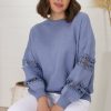 Jackets/Knitwear Salty Crush | Zita Jumper - Crew Neck Lace Insert Sleeve Jumper In Jean Blue