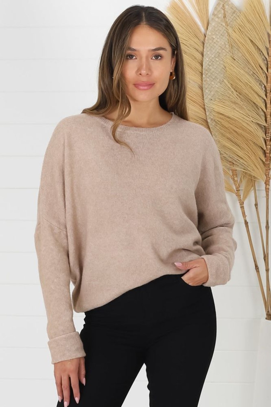 Tops Salty Crush | Joanne Knit Top - Stone Brown