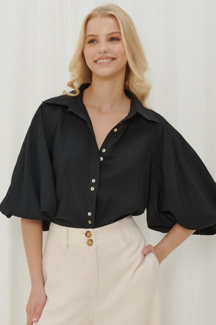 Tops Salty Crush | Marina Blouse - Black