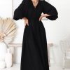 Dresses Salty Crush | Salma Maxi Dress - Linen Blend Long Sleeve Maxi Dress In Black