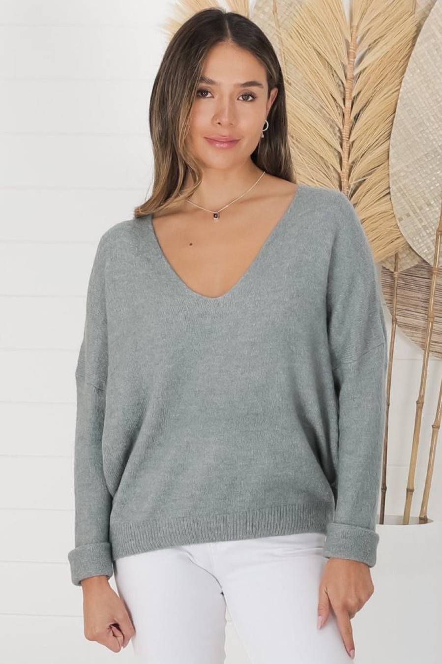 Tops Salty Crush | Carol Knit Top - Dark Grey