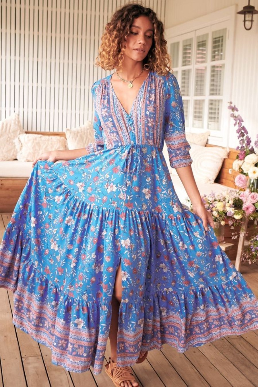 Jaase JAASE | Jaase - Tessa Maxi Dress: A Line Pull Tie Waist Dress In Josianne Print