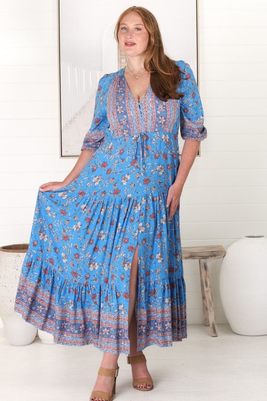 Jaase JAASE | Jaase - Tessa Maxi Dress: A Line Pull Tie Waist Dress In Josianne Print