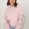 Jackets/Knitwear Salty Crush | Roland Jumper - Crew Neck Open Knit Sleeve Jumper In Pink