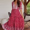 Dresses jaase | Jaase - Tessa Maxi Dress: A Line Pull Tie Waist Dress In Ruby Rouge Print