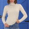 Tops Salty Crush | Carson Knit Top - Turtle Neck Knit Top With Scallop Hemlines In Beige