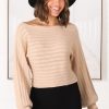 Tops Salty Crush | Celina Knit Top - Open Knit Stitch Boat Neckline Top In Beige