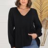 Tops Salty Crush | Lazarus Linen Top - Black