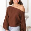 Tops Salty Crush | Celina Knit Top - Open Knit Stitch Boat Neckline Top In Rust