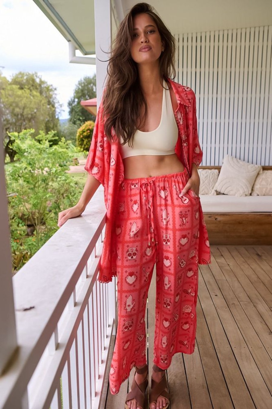 Bottoms JAASE | Jaase - Cici Pants: Mid Rise Relaxed Wide Leg Pant In Zamora Print