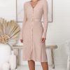 Dresses Salty Crush | Mischa Midi Dress - Ribbed Button Down Knit Dress In Coco Blush