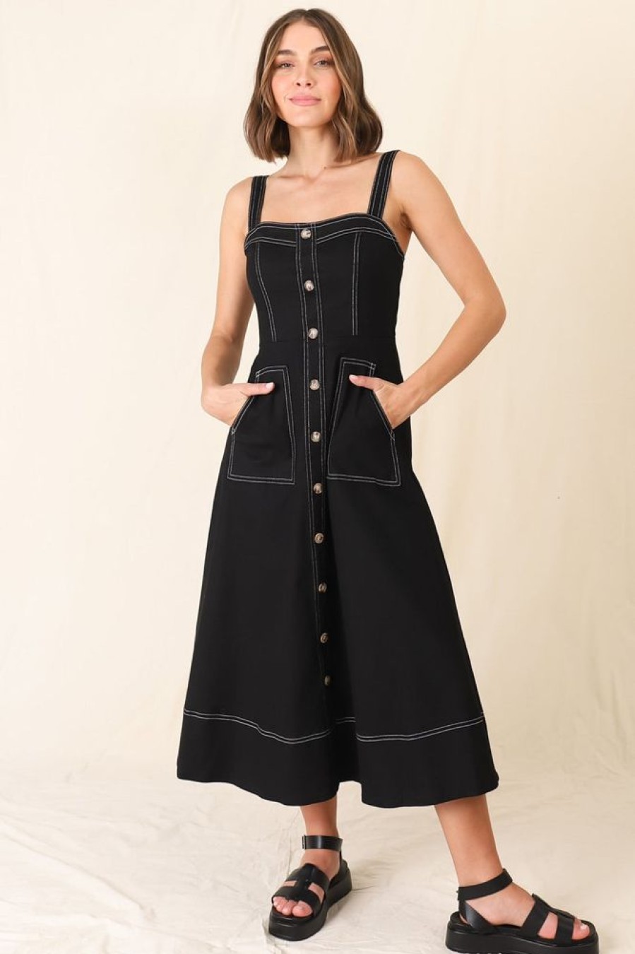 Dresses Salty Crush | Sylvia Denim Midi Dress - Black