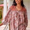 Tops JAASE | Jaase - Florence Blouse: Lace Shoulders Button Down Blouse In Indah Print