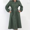 Dresses Salty Crush | Waverly Midi Dress - Linen Button Down Dress In Green