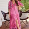 Dresses JAASE | Jaase - Tessa Maxi Dress: A Line Pull Tie Waist Dress In Raspberry Romance Print