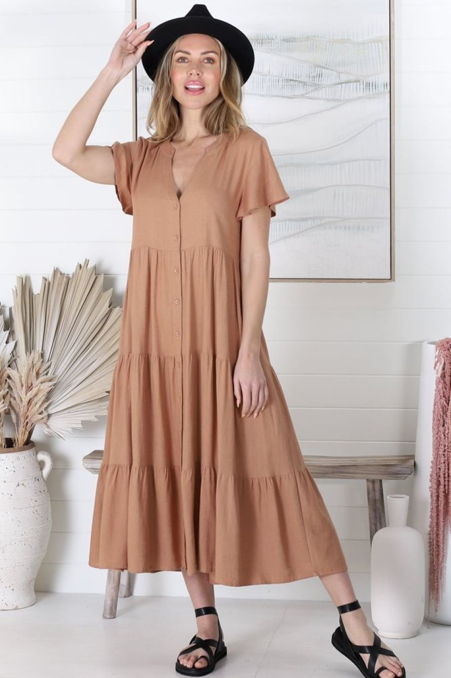 Dresses Salty Crush | Milla Midi Dress - Tan