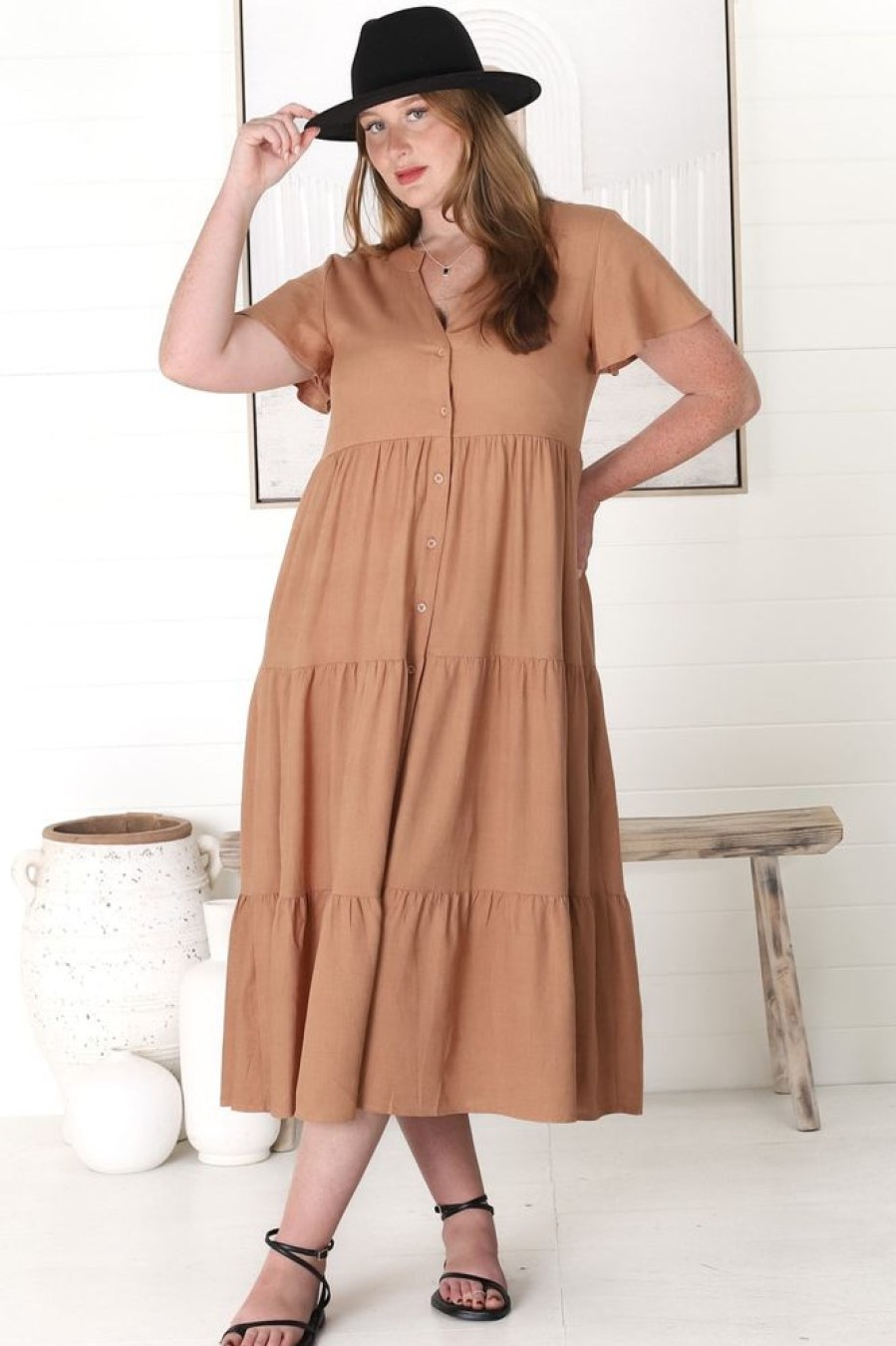 Dresses Salty Crush | Milla Midi Dress - Tan