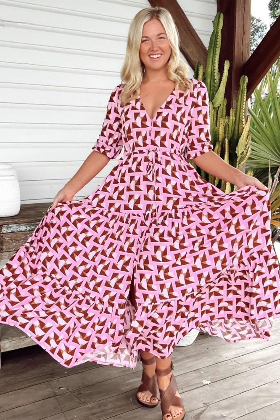 Jaase JAASE | Jaase - Tessa Maxi Dress: A Line Pull Tie Waist Dress In Euphoria Print