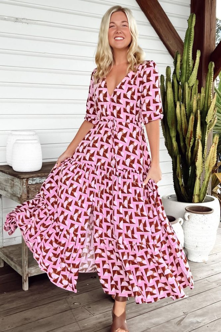 Jaase JAASE | Jaase - Tessa Maxi Dress: A Line Pull Tie Waist Dress In Euphoria Print