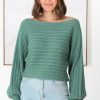 Tops Salty Crush | Celina Knit Top - Open Knit Stitch Boat Neckline Top In Sage