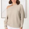 Tops Salty Crush | Havanah Knit Top - Boat Neckline Ribbed Top In Beige