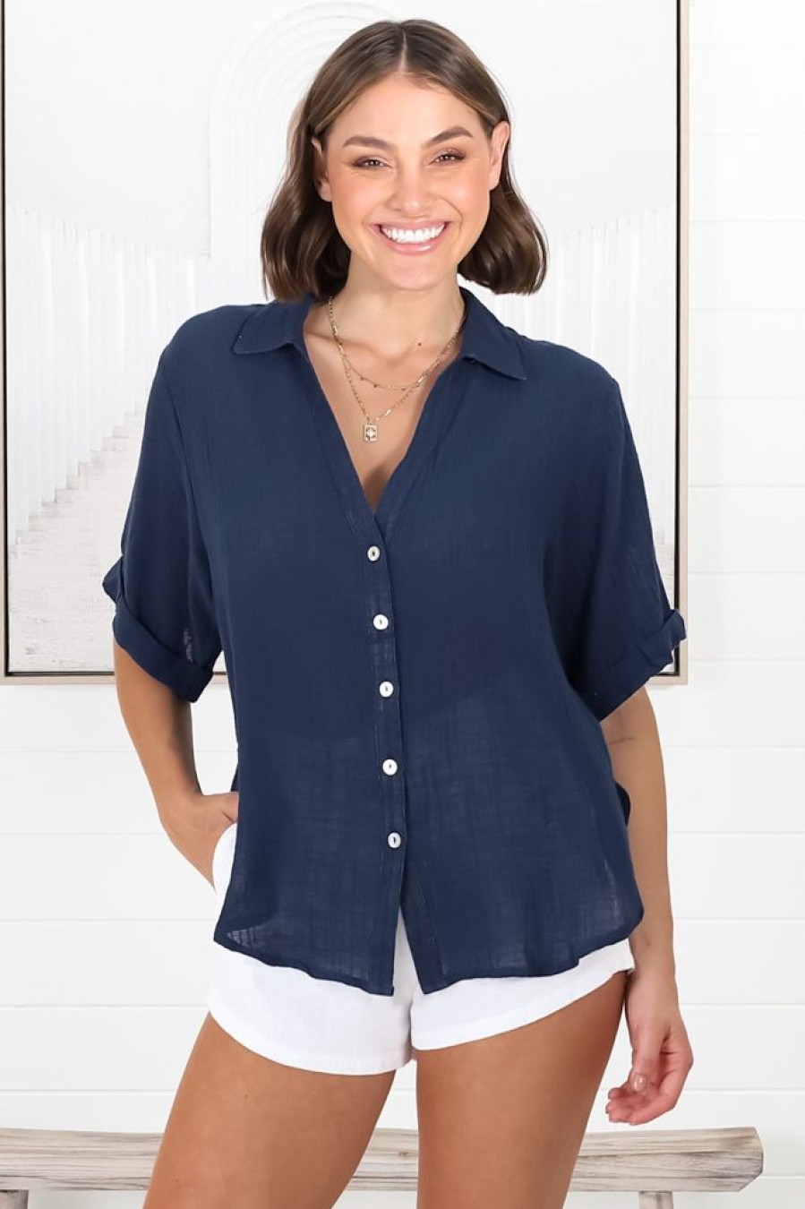 Tops Salty Crush | Shelly Shirt - Navy