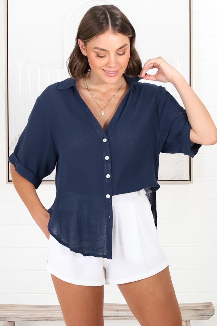 Tops Salty Crush | Shelly Shirt - Navy