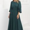 Dresses Salty Crush | Sheyne Maxi Dress - Long Balloon Sleeve Elasicated Waist A Line Dress In Green