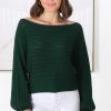 Tops Salty Crush | Celina Knit Top - Open Knit Stitch Boat Neckline Top In Emerald