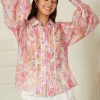 Tops Salty Crush | Aralyn Blouse - Balloon Sleeve Button Down Shirt In Pink Floral