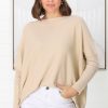 Tops Salty Crush | Belinda Knit Top - Boat Neckline Boxy Batwing Top In Sand