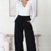 Bottoms Salty Crush | Roswell Pants - Cotton Wide Leg Pant With Plaited Belt In Black