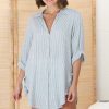 Tops Salty Crush | Beachly Stripe Shirt - Duck Egg Blue